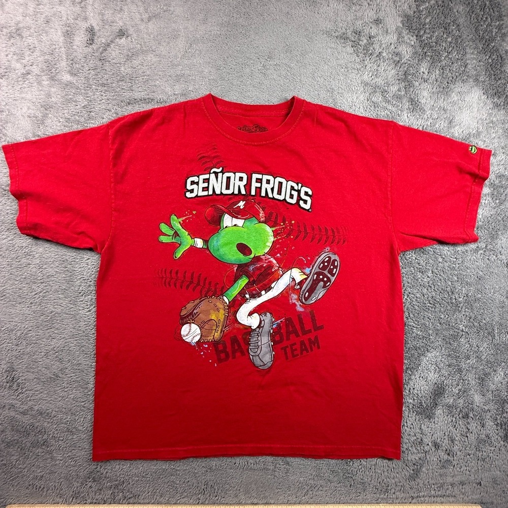 Senor Frogs XXL Red Baseball Team T-Shirt Mexico Souvenir Graphic Tee Cotton
